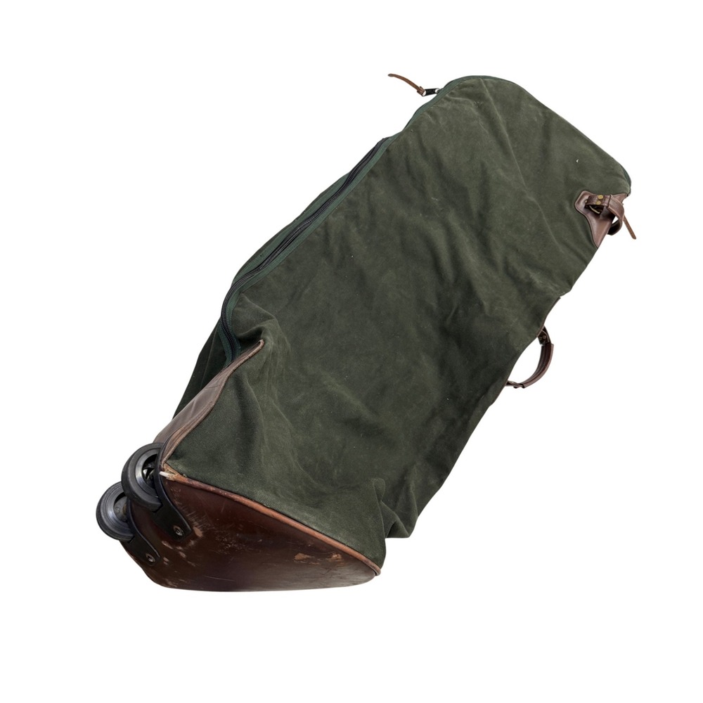 Orvis Vintage Rolling Golf Club Bag Olive Green Canvas Leather Trim Made in USA